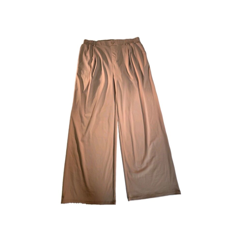 Womens Waffle Knit Wide Leg Dress Pants High Elastic Waist Work Casual size xl